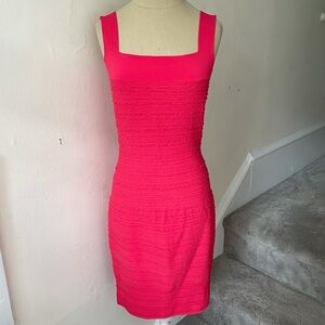 D Exterior Pink Square Neck Textured Bodycon Dress